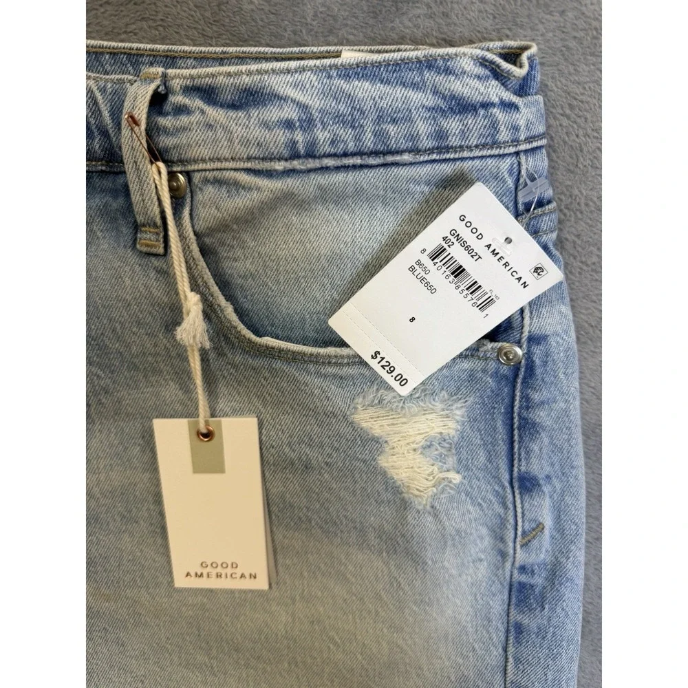 New Good American Jean Shorts Womens 8 Blue Light Wash Denim Good 90s Cut‎ Off